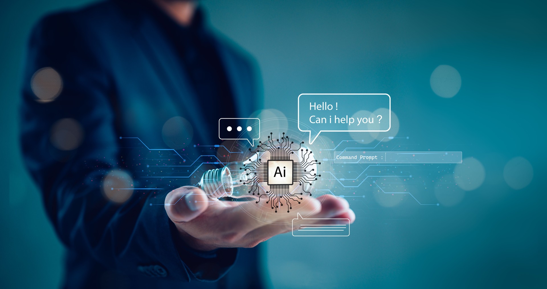 AI technology, AI chatbots communicate and answer questions with business people, artificial intelligence solves problems and assists human decision-making for users to achieve intelligent results.